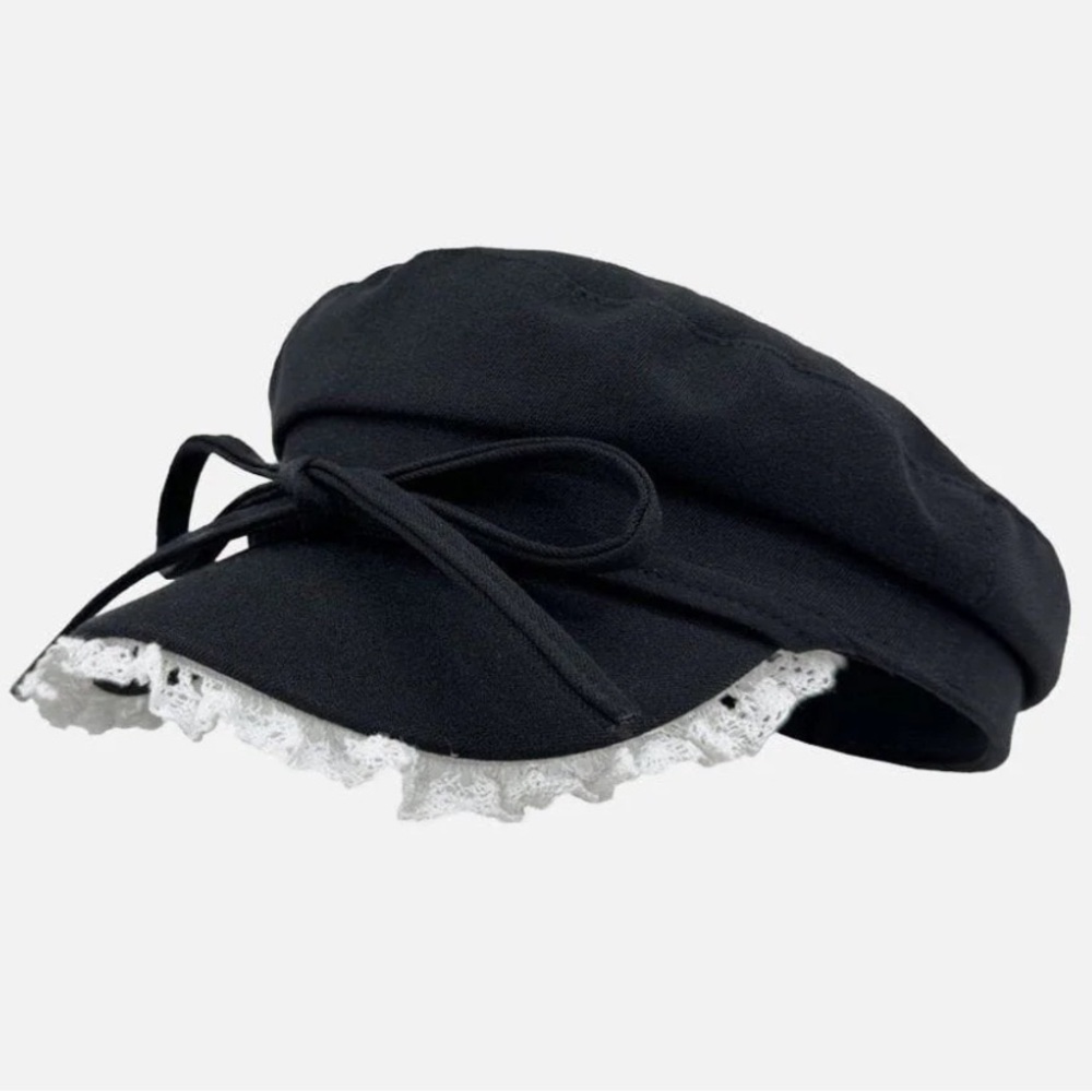 Aelfric Eden Black Cap with Lace Trim and Bow